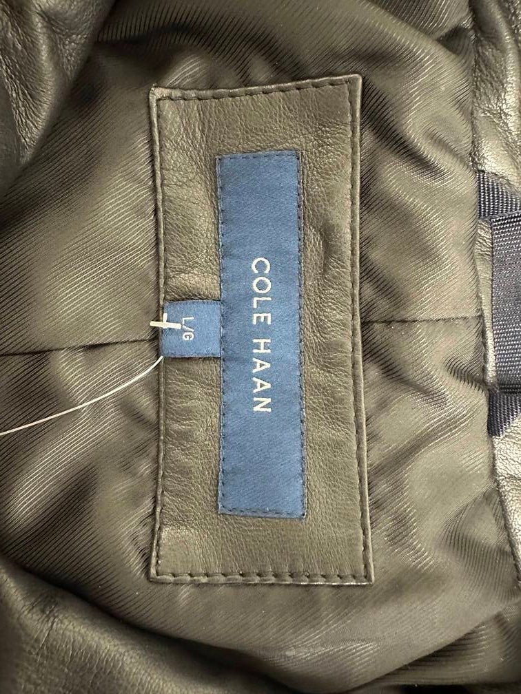 Cole Haan Women's Stand-Collar Leather Moto Coat Black Size Large