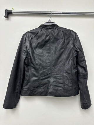 Cole Haan Women's Stand-Collar Leather Moto Coat Black Size Large