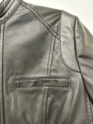 Cole Haan Women's Stand-Collar Leather Moto Coat Black Size Large