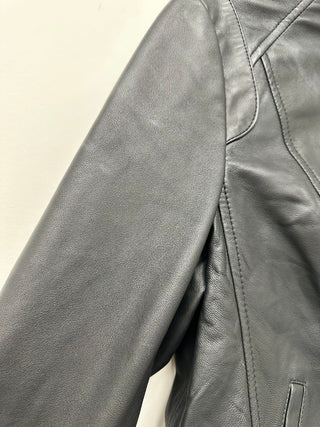 Cole Haan Women's Stand-Collar Leather Moto Coat Black Size Large