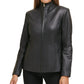 Cole Haan Women's Wing Collar Leather Jacket Black Size X-Large
