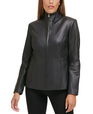Cole Haan Women's Wing Collar Leather Jacket Black Size X-Large