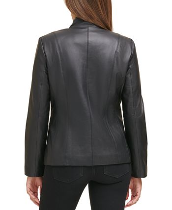 Cole Haan Women's Wing Collar Leather Jacket Black Size X-Large