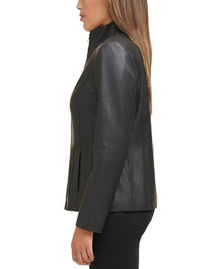Cole Haan Women's Wing Collar Leather Jacket Black Size X-Large