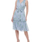 Tommy Hilfiger Women's Zippered Ruffled Tie Belt Floral Sleeveless Round Neck Midi Fit Flare Dress Blue Size 8