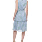 Tommy Hilfiger Women's Zippered Ruffled Tie Belt Floral Sleeveless Round Neck Midi Fit Flare Dress Blue Size 8