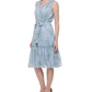 Tommy Hilfiger Women's Zippered Ruffled Tie Belt Floral Sleeveless Round Neck Midi Fit Flare Dress Blue Size 8