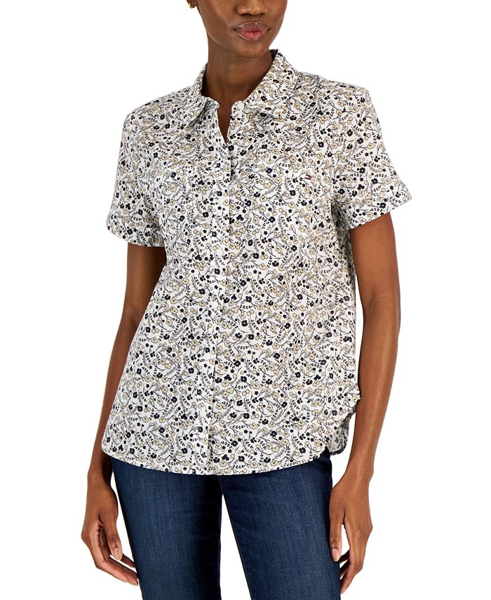 Tommy Hilfiger Women's Cotton Button Front Shirt White Size Small