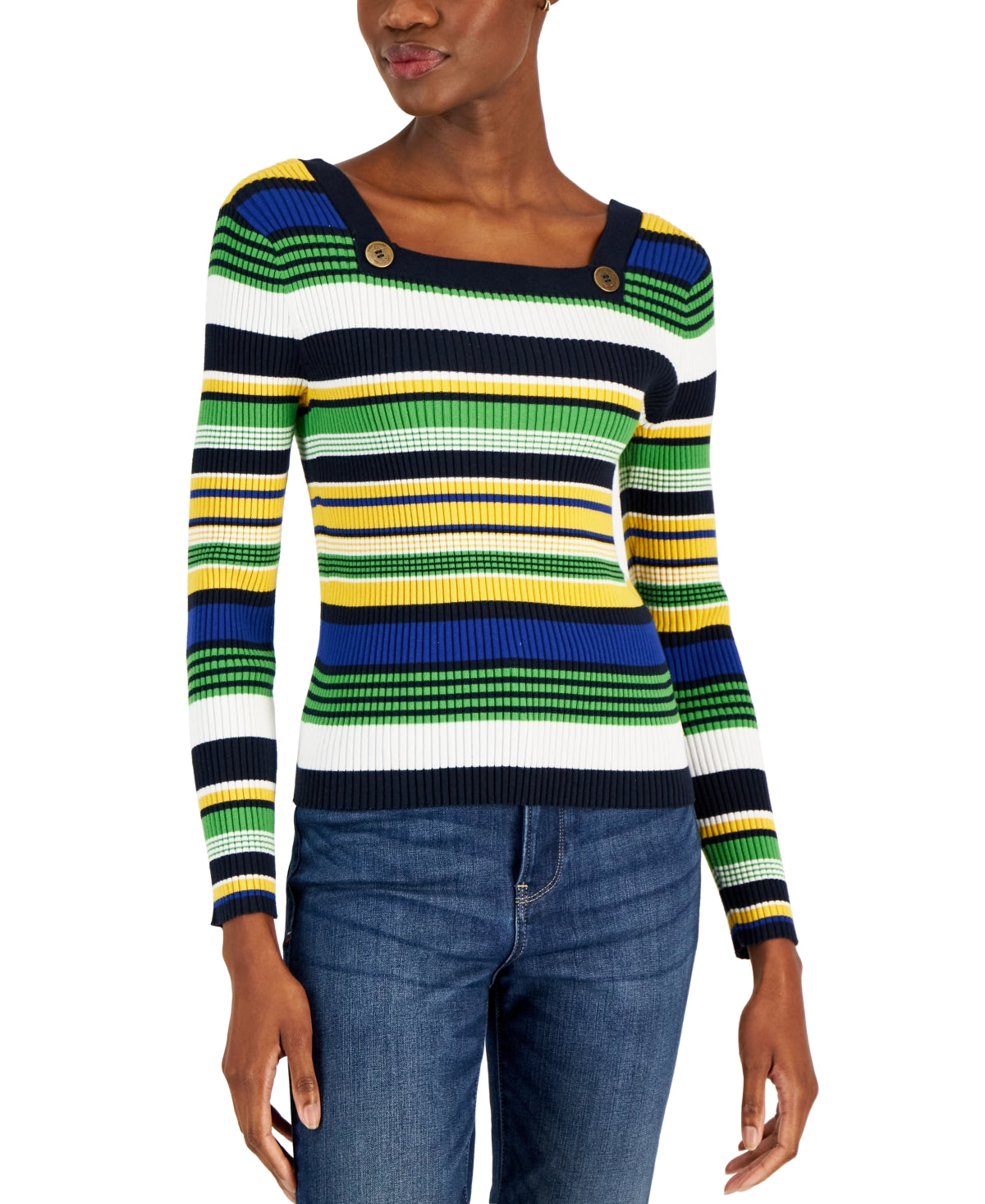 Tommy Hilfiger Women's Cotton Ribbed Sweater Yellow Size X-Large