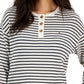 Tommy Hilfiger Women's Long Sleeve Striped Boxy Henley Top White