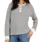 Tommy Hilfiger Women's Long Sleeve Striped Boxy Henley Top White