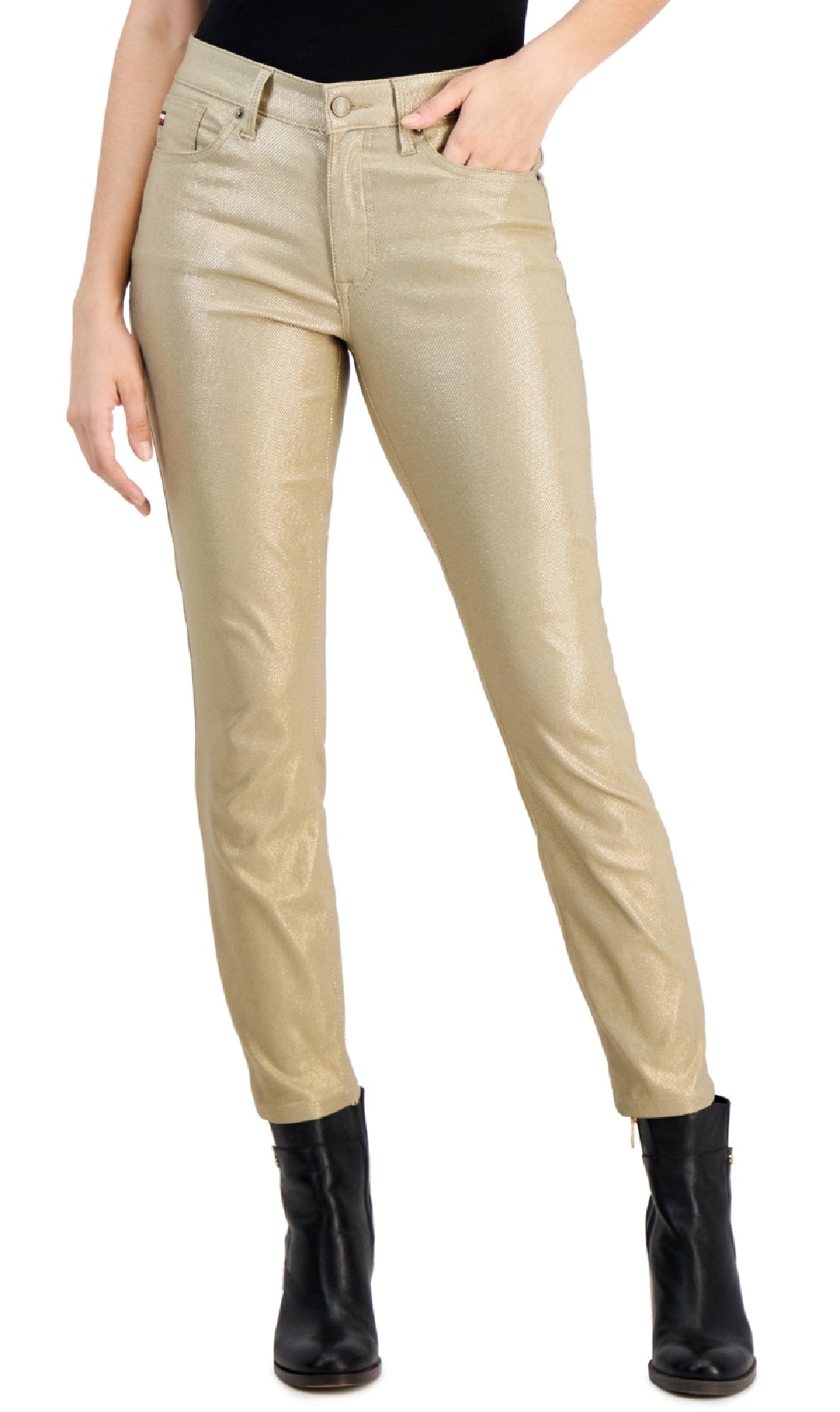 Tommy Hilfiger Women's Tribeca Skinny Leg Ankle Metallic Jeans Yellow