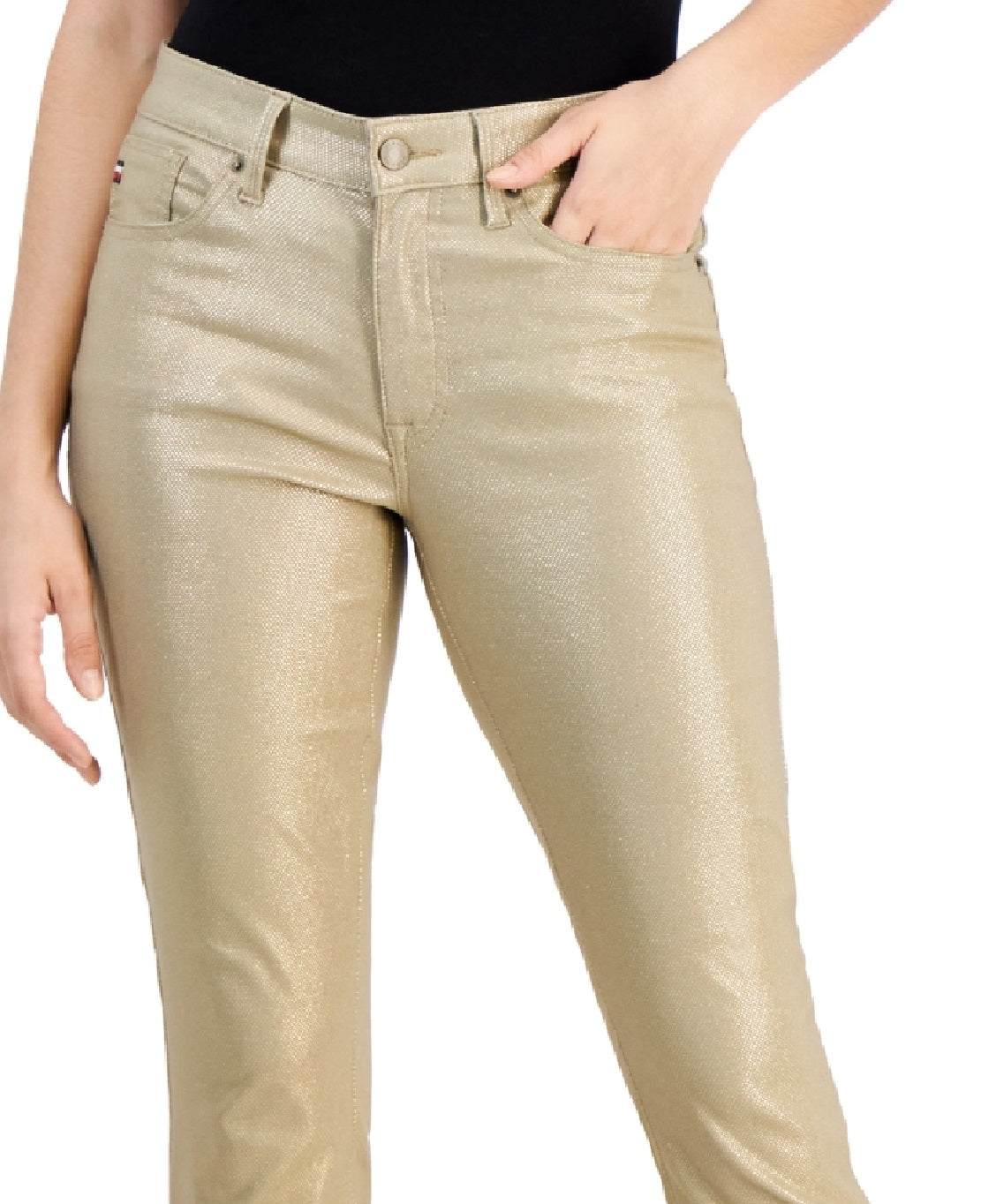 Tommy Hilfiger Women's Tribeca Skinny Leg Ankle Metallic Jeans Yellow