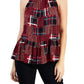Tommy Hilfiger Women's High Neck Plaid Peplum Hem Top Red Size X-Large