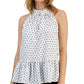 Tommy Hilfiger Women's Printed Sleeveless Peplum Hem Top White