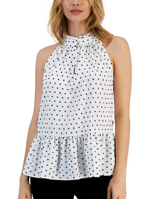 Tommy Hilfiger Women's Printed Sleeveless Peplum Hem Top White
