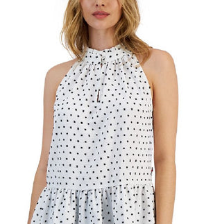 Tommy Hilfiger Women's Printed Sleeveless Peplum Hem Top White