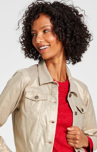 Tommy Hilfiger Women's Foil Cropped Trucker Jacket Yellow Size Medium