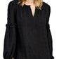 Tommy Hilfiger Women's Textured Keyhole Ruffle Sleeve Blouse Black Size X-Small
