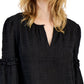 Tommy Hilfiger Women's Textured Keyhole Ruffle Sleeve Blouse Black Size X-Small