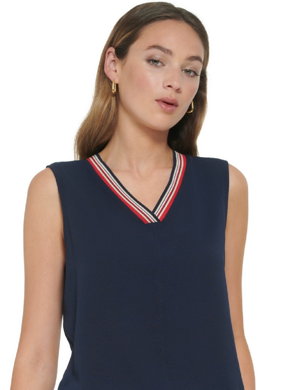 Tommy Hilfiger Women's Sleeveless Bubble Crepe Iconic Top Blue Size X-Large