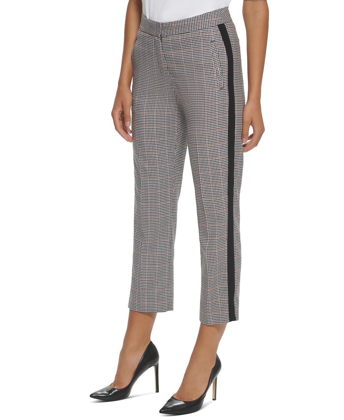 Tommy Hilfiger Women's Printed Side Striped Straight Leg Pants Black Size 12