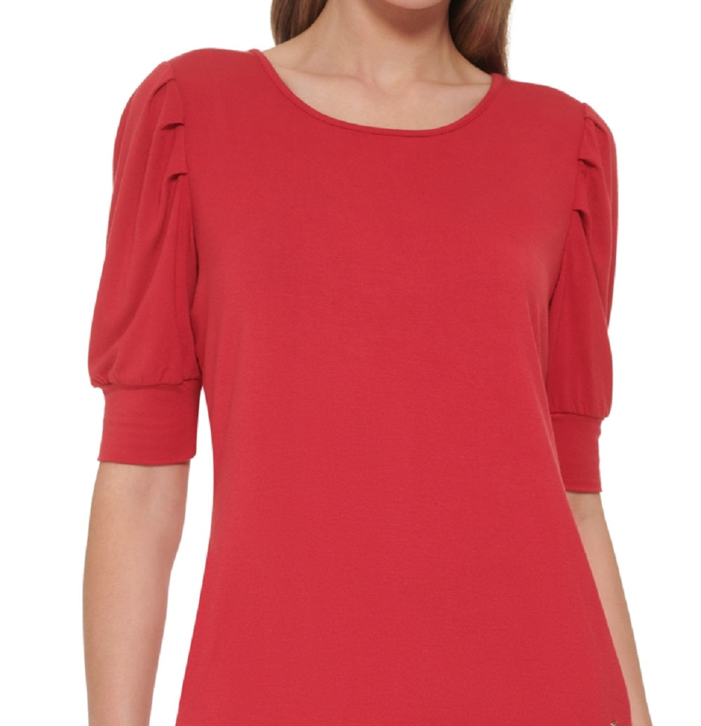 Tommy Hilfiger Women's Elbow Sleeve Pleated-Shoulder Top Red Size Large