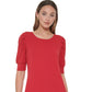Tommy Hilfiger Women's Elbow Sleeve Pleated Shoulder Top Red Size Medium