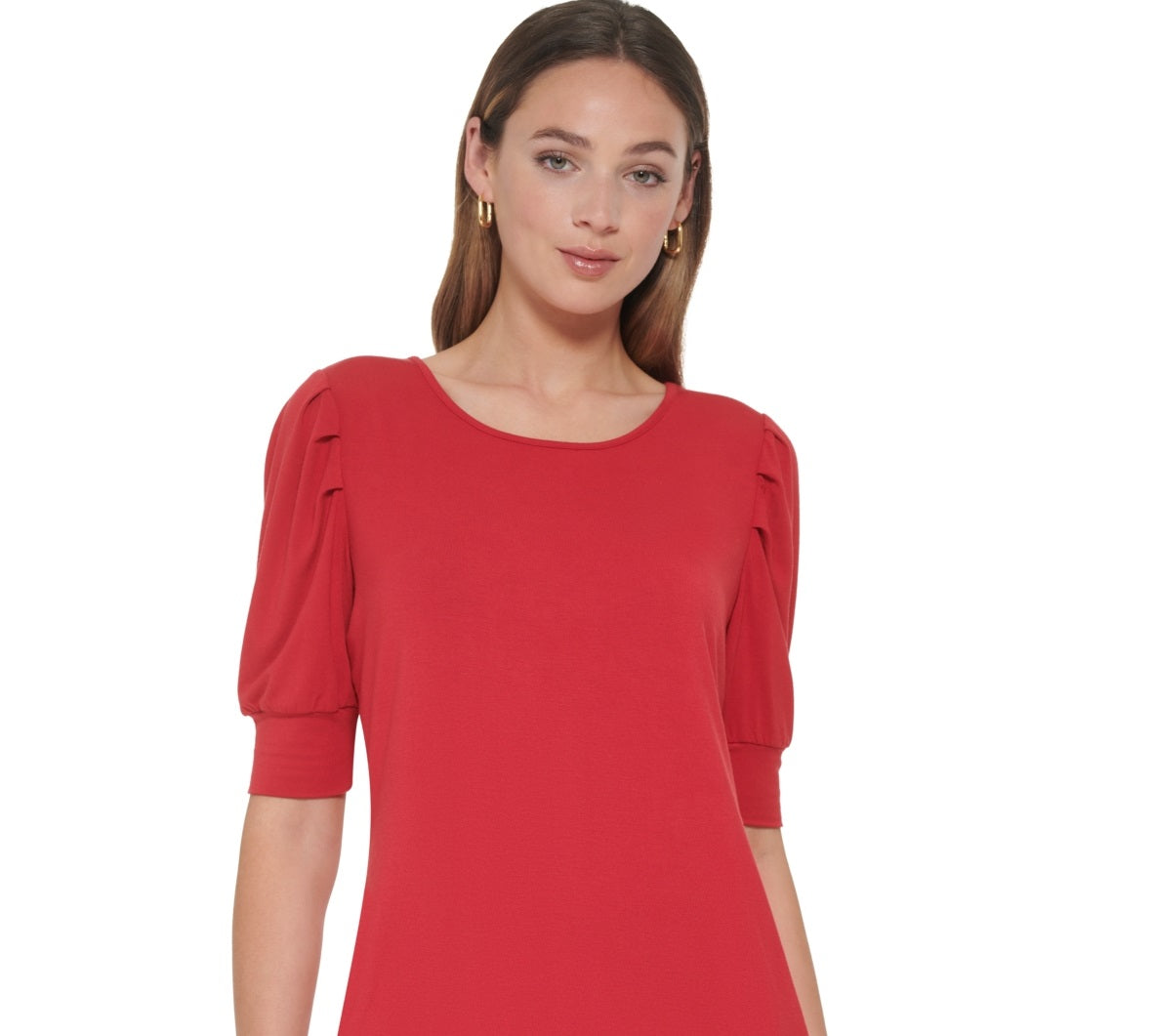 Tommy Hilfiger Women's Elbow Sleeve Pleated Shoulder Top Red Size Medium
