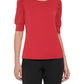Tommy Hilfiger Women's Elbow Sleeve Pleated Shoulder Top Red Size Medium