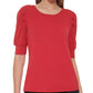 Tommy Hilfiger Women's Elbow Sleeve Pleated Shoulder Top Red Size Small