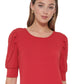 Tommy Hilfiger Women's Elbow Sleeve Pleated Shoulder Top Red Size Small