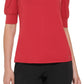 Tommy Hilfiger Women's Elbow Sleeve Pleated Shoulder Top Red Size Small