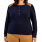 Tommy Hilfiger Women's Faux Suede Yoke Henley Top Blue Size 1X