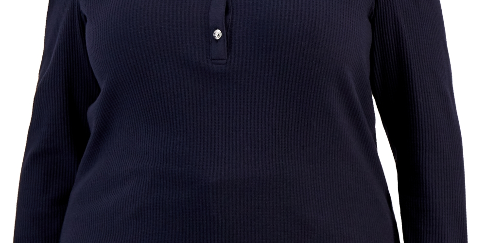 Tommy Hilfiger Women's Faux Suede Yoke Henley Top Blue Size 1X