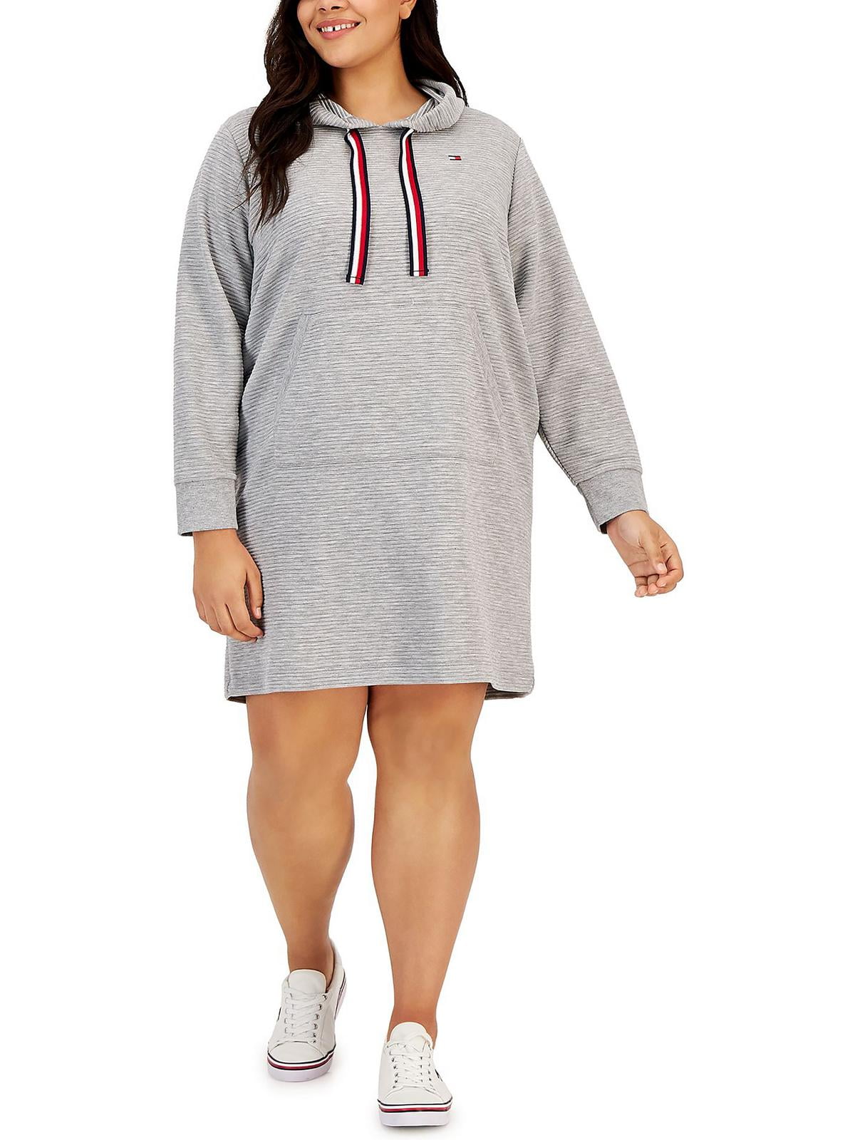 Tommy Hilfiger Women's Ottoman Hoodie Dress Gray Size 1X
