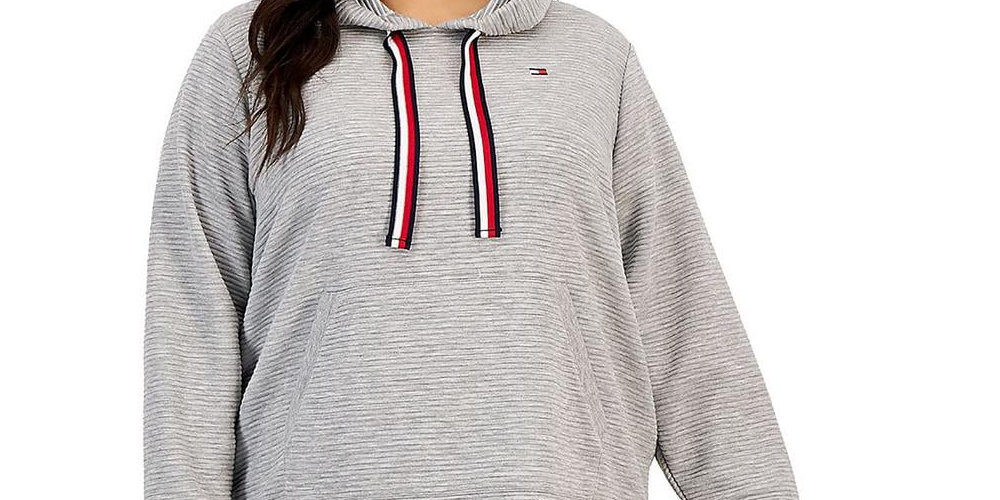 Tommy Hilfiger Women's Ottoman Hoodie Dress Gray Size 1X