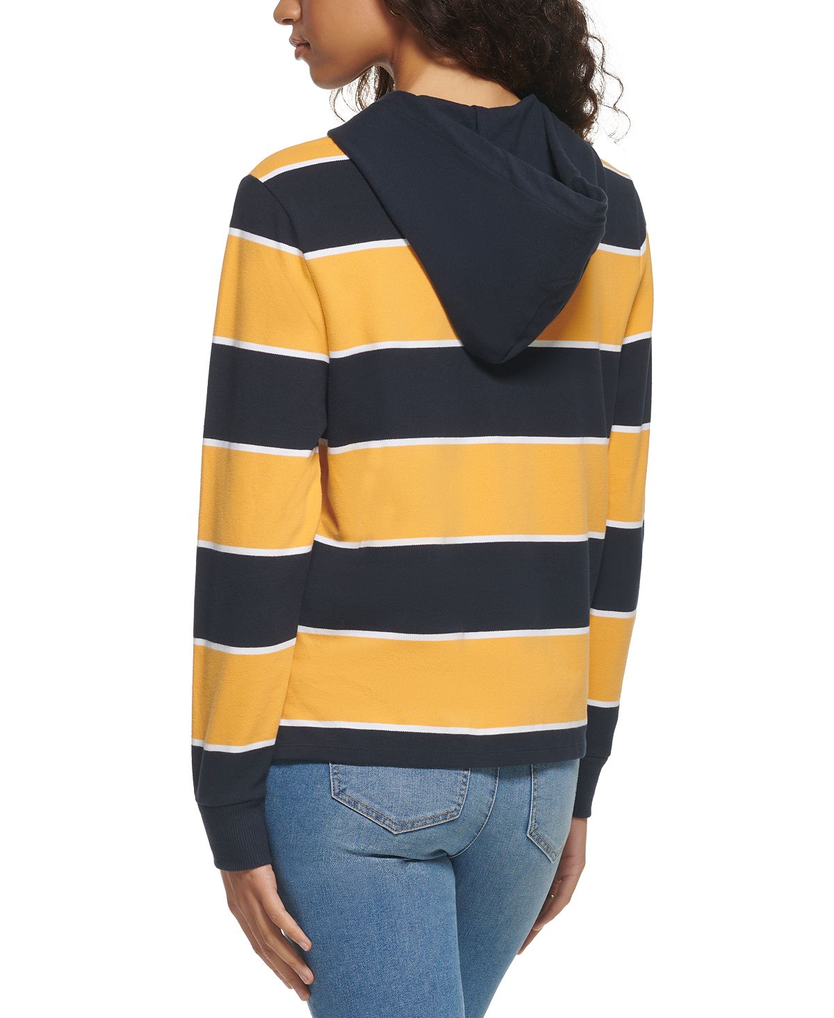 Tommy Hilfiger Women's Rugby Stripe Long Sleeve Hoodie Blue Size Large