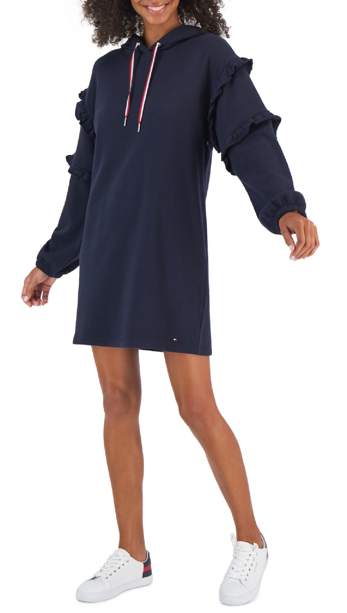 Tommy Hilfiger Women's Ruffle Sleeve Sweatshirt Dress Blue Size Large