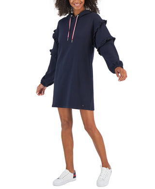 Tommy Hilfiger Women's Ruffle Sleeve Sweatshirt Dress Blue Size Small