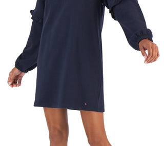 Tommy Hilfiger Women's Ruffle Sleeve Sweatshirt Dress Blue Size Small
