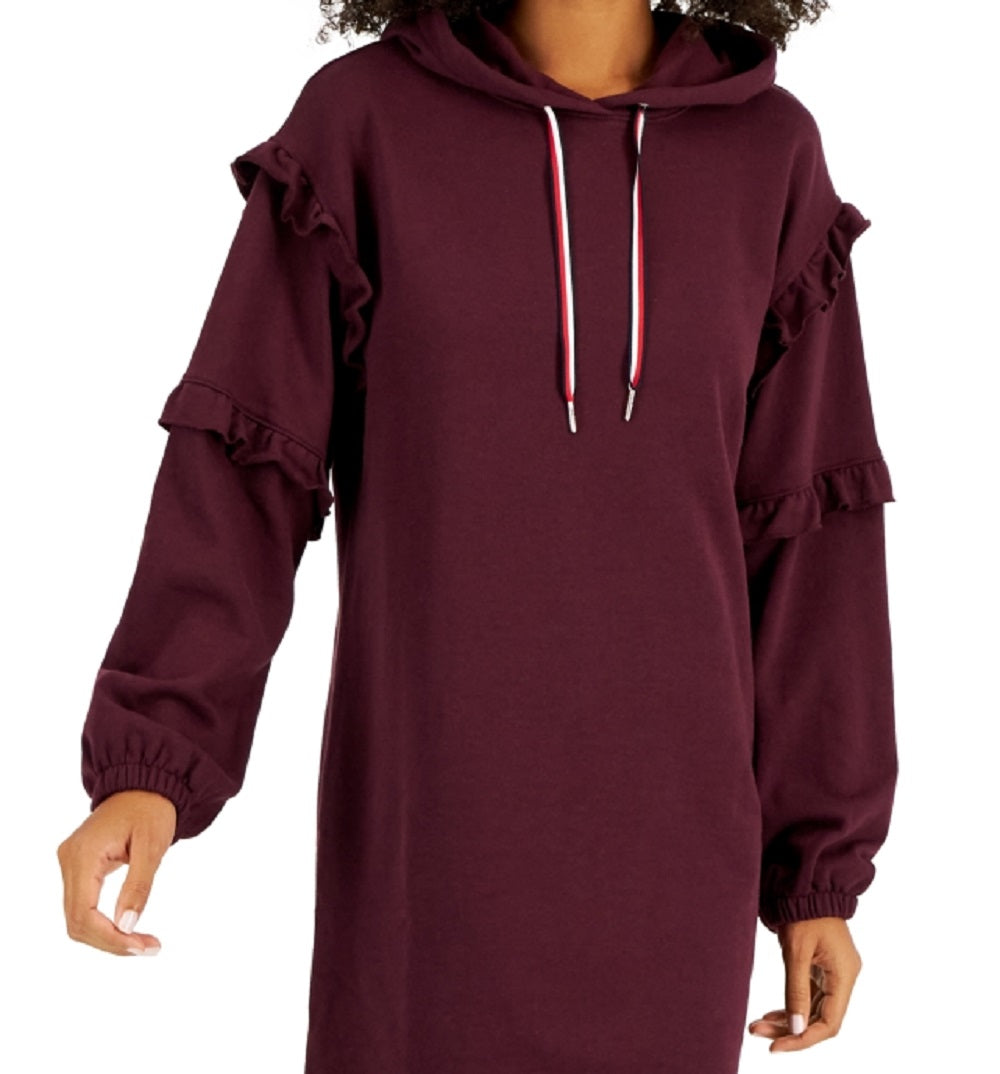 Tommy Hilfiger Women's Ruffle Sleeve Sweatshirt Dress Red Size Large