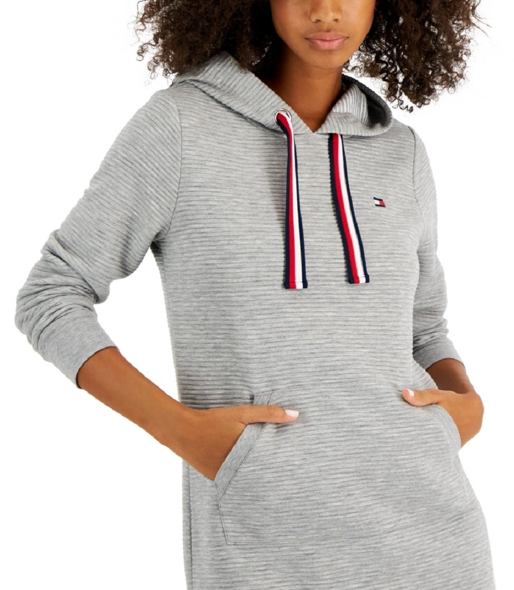 Tommy Hilfiger Women's Long Sleeve Hooded Sweatshirt Dress Gray Size X-Large