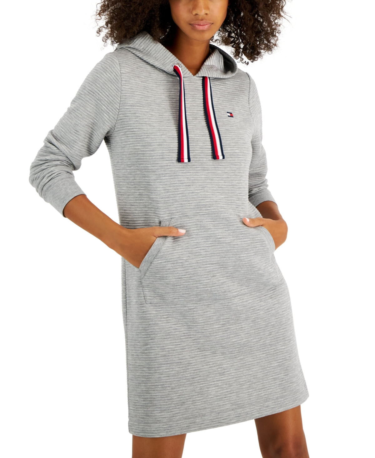 Tommy Hilfiger Women's Long Sleeve Hooded Sweatshirt Dress Gray Size X-Large