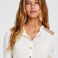 Tommy Hilfiger Women's Faux Suede Trim Henley Top White