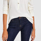 Tommy Hilfiger Women's Faux Suede Trim Henley Top White