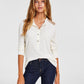 Tommy Hilfiger Women's Faux Suede Trim Henley Top White