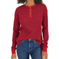 Tommy Hilfiger Women's Long Sleeve Striped Boxy Henley Top Red
