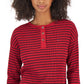 Tommy Hilfiger Women's Long Sleeve Striped Boxy Henley Top Red