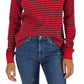 Tommy Hilfiger Women's Long Sleeve Striped Boxy Henley Top Red